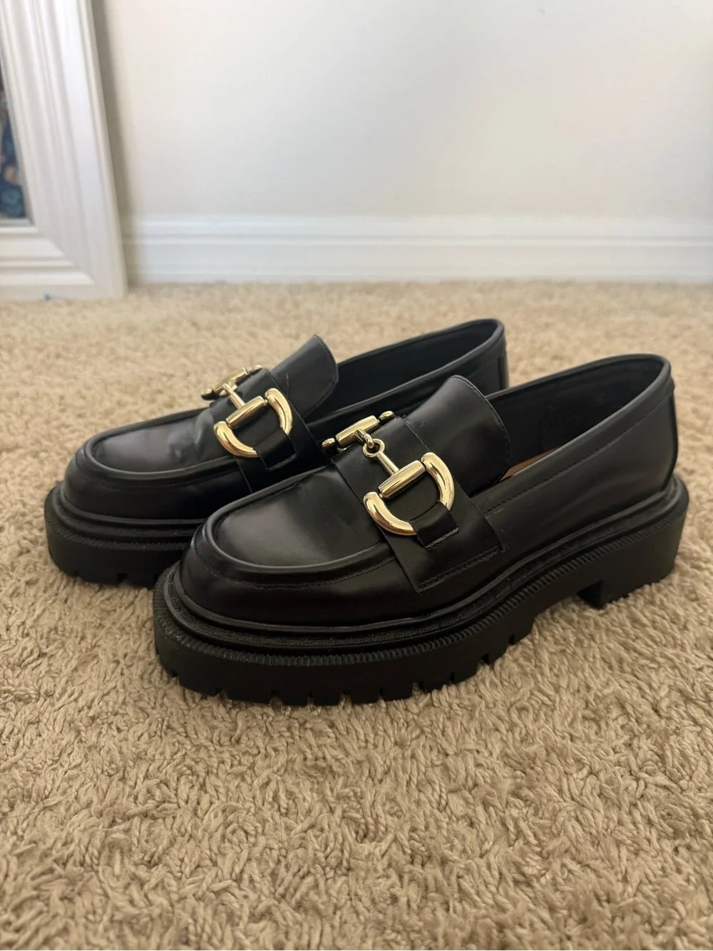 NWOT H&M Black Chunky Loafer with Gold Bit Hardware - Women Size 5.5